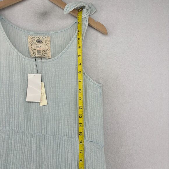 CUPIO Dress XS BLUSH Cotton Crinkled Gauze Tank Tiered Maxi Sleeveless Blue NEW - Picture 13 of 14